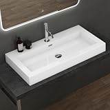 doporro Lavabo da Appoggio o Sospeso Rettangolare 90x48x10 cm per Bagno