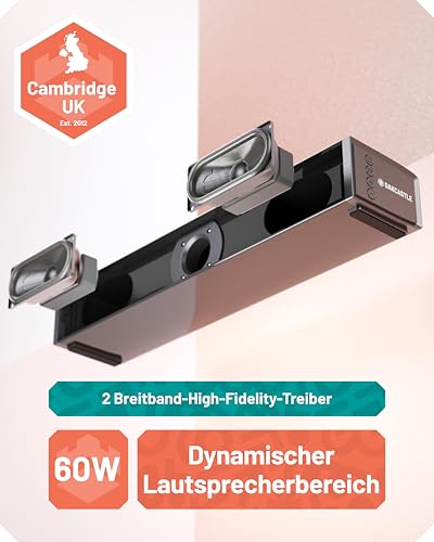 Oakcastle SB40 Soundbar für TV Geräte | Bluetooth Mini Sound Bar | 60W 2.0 TV Lautsprecher für Fernseher | PC Gaming Soundbar | HDMI ARC Sound Bar mit AUX | Inklusive Wandhalterung und Fernbedienung