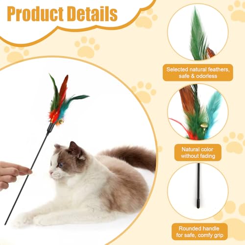 Neerow 8 Stück Katzenspielzeug Federn mit Glocken, Bunte Federspielzeug für Katzen aus Naturfedern, Katzenangel Feder für Bewegung & Interaktives Spiel, Federstab Set für Katzen (Natürliche Farben)