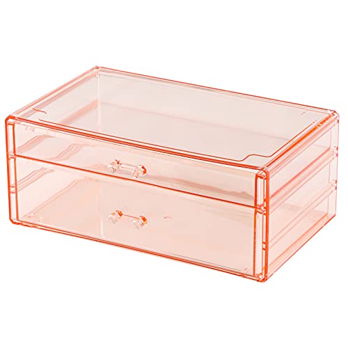 Cq acrylic Pink Office Supply Organizer for Girls,Acrylic Stackable Storage Drawers With 2 Drawers, Plastic Organizers Drawers and for Vanity Desktop,Undersink Boxes for Storage,1Pack