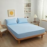 Confis ボックスシーツ ワイドキング 抗菌 吸水速乾 ゴム付き 厚さ30cmまでのマットレスに対応 マットレスカバー ベッドカバー 安眠 無地 防ダニ オールシーズン(ブルー、ワイドキング・200x200cm)