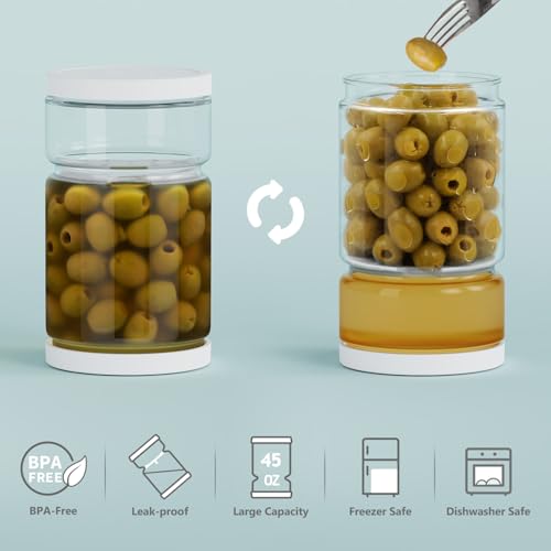 ForTidy Glass Pickle Jar with Strainer Flip for Pickle Lover - 45OZ Leakproof Airtight Juice Separator for Olive, Gherkin or Chilli, BPA Free, Dishwasher and Refrigerator Safe (White, 45 oz*1 pack) by ForTidy - Image 2