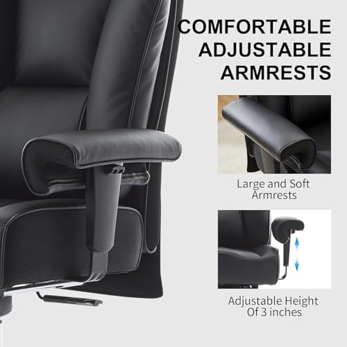 Image of Efomao Ergonomic Office Chair 450LBS with Foot Rest, High Back PU Leather Executive Office Chair with Adjustable Armrests, Lumbar Support for Home or Work, Computer Chair, Black