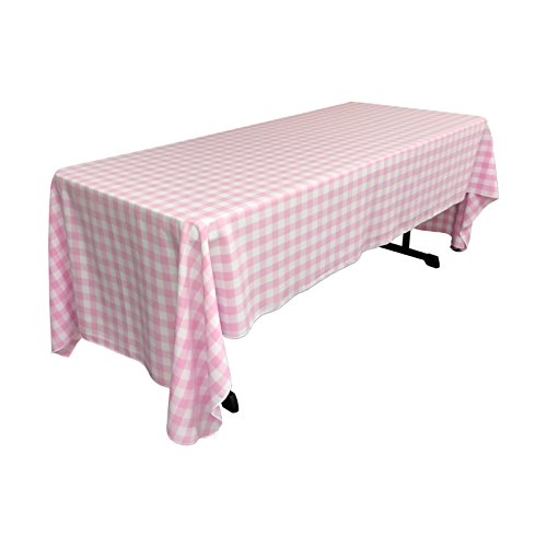 LA Linen TCcheck60x126-PinkK37 Polyester Gingham Checkered Rectangular Tablecloth, White & Pink - 60 x 126 in.