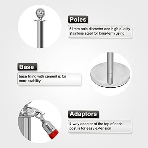 GYMAX Queue Rope Barrier, 6Pcs Safety Stanchion with 1.5m Red Velvet Rope, Crowd Control Stand Stanchion Set for Museum, Airport and Bank