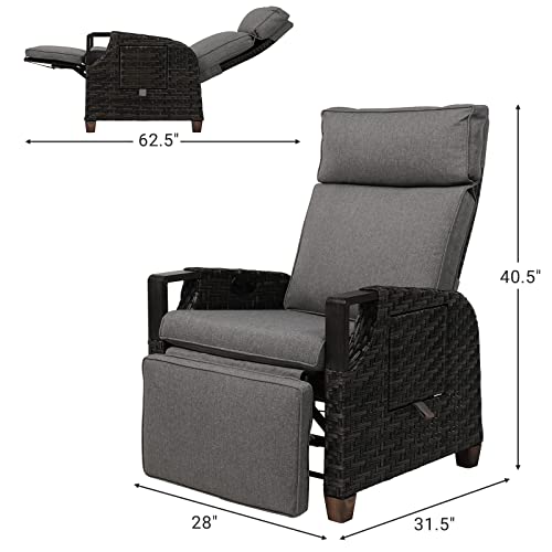 Grand Patio Indoor&Outdoor Recliner Air Pump Reclining Chair Independent Back And Leg Adjustment Olefin Resin Wicker, Grey,1Pcs #TOP2