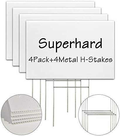 Blank Yard Signs With Stakes, 4 Pack 18 x 12 Inches White Plastic Yard Lawn Sign For Happy Birthday,Garage Sale Signs, Rent, Guidepost Decorations, Blank Lawn Signs With Stakes