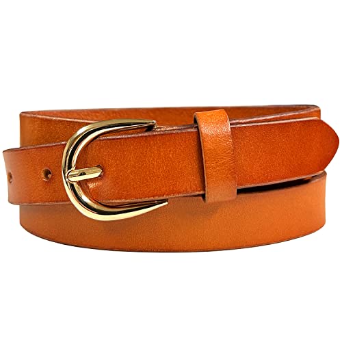 Women's Casual Dress Belts 100% One Piece Full Grain Genuine Leather Belt 1"(25mm) wide (Smooth Tan, 40)