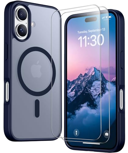 Coque magnétique bleue antichoc avec protection écran verre trempé pour smartphone
