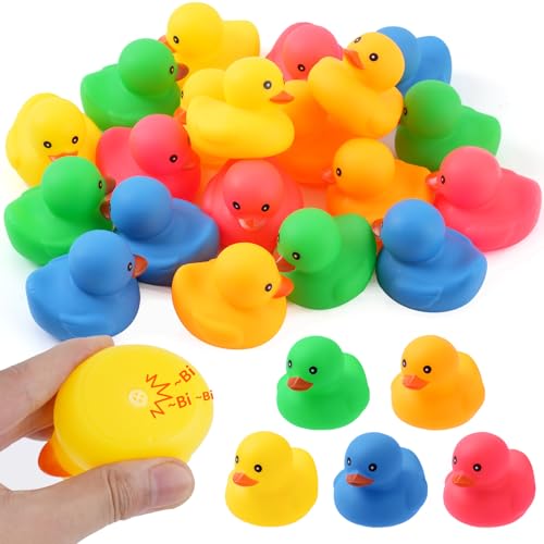 20Pcs Yellow Rubber Ducks Bath Toys, 5 Colors Bathtub Floating Squeaky Duck Bulk Baby Preschool Bath Toy for Baby Shower Infants Kids Toddler Birthday...
