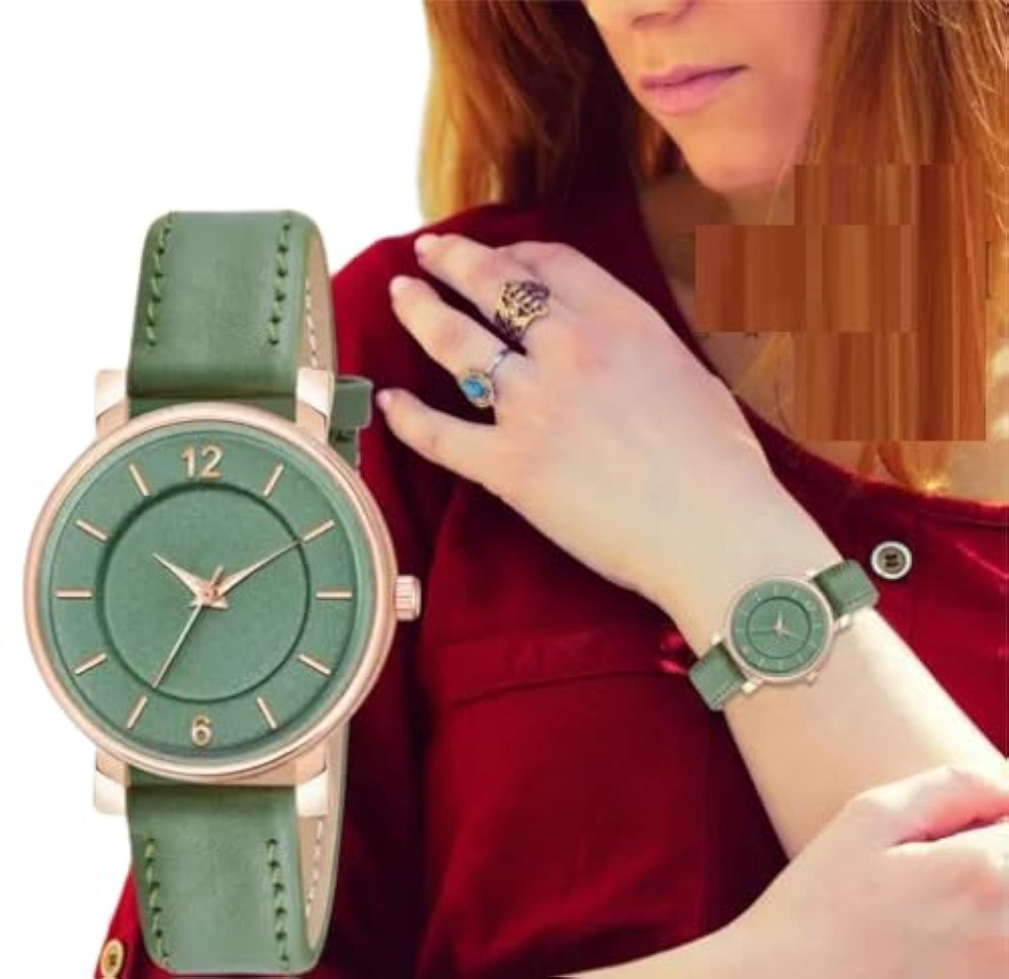 Women's Antique Designer Round Dial Analog Watch, Leather Strap
