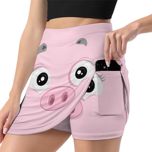 Jupe short sport femme anti-frottement avec poche motif cochon dessin animé