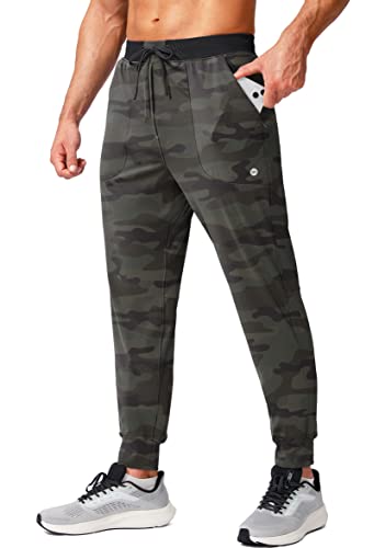 Viodia Men's Joggers With Zipper Pockets Athletic Running Track Sweatpants For Men Workout Traning Gym Pants Green Camo #TOP13
