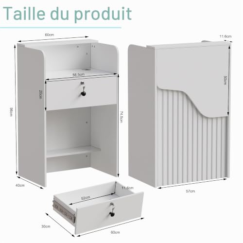 MSFE Comptoir Réception avec LED Comptoir d'accueil Petit Bureau d'accueil avec Tiroirs Verrouillables Compact Meuble de Réception C-omptoir de Caisse pour Salon de Coiffure,Bureau,Boutique – vue 2