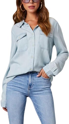 Veste vintage ample en jean denim pour femme avec poches poitrine manches longues