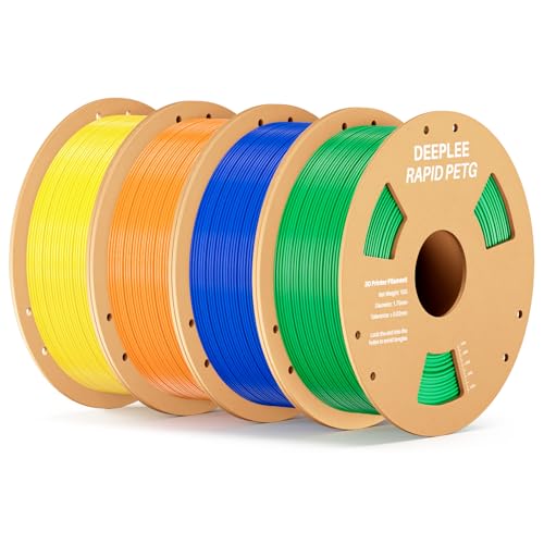 DEEPLEE Rapid PETG Filament 1.75mm, High Speed PETG 3D Printer Filament Up to 600 mm/s, Dimensional Accuracy +/- 0.02 mm, Fits for Most FDM 3D Printers, 4 Pack 1kg Yellow & Orange & Blue & Green
