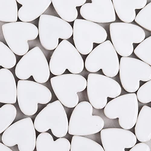 48 Pieces Assorted Colors Mosaic Tiles Crystal Mosaic for Home Decoration Crafts Supply DIY Art Projects, Ceramic Pieces Love Heart 2.2x2.3 cm - White