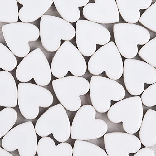 48 Pieces Assorted Colors Mosaic Tiles Crystal Mosaic For Home Decoration Crafts Supply Diy Art Projects, Ceramic Pieces Love Heart 2.2X2.3 Cm - White #TOP13