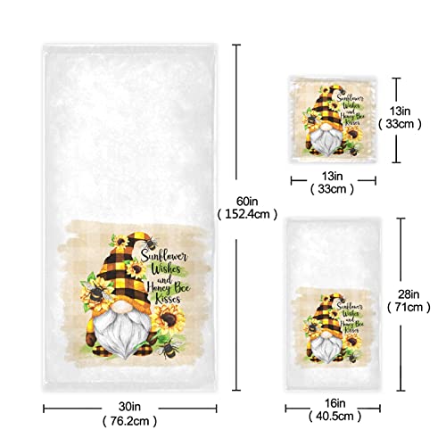 Pfrewn Gnome Sunflower Flowers Towels Set Of 3 Bee Plaid Spring Bathroom Towel Soft Absorbent Bath Hand Towels Washcloth Guest Towel Sets Bathroom Decorations #TOP2