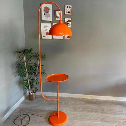 bamyum Gorkiede Metall, Moderne, Stehlampe Wohnzimmer, Schlafzimmer, Kinderzimmer mit E27 Fassung, 30 cm Breit, verstellbarer Lampenschirm, Stehleuchte mit Ablage, Orange