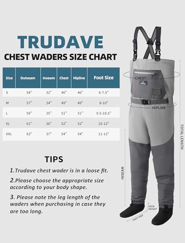 Image of Trudave Fishing Waders, Waterproof Chest Waders for Men & Women, Lightweight Fly Fishing Stockingfoot Waders for Hunting