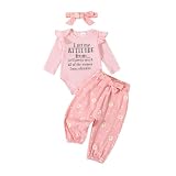 Tsnbre Newborn Baby Girl Clothes Letter Daisy Rib Knit Romper Pants Headband Fall Winter Outfits 3 6 12 18 Months (Pink, 12-18 Months)