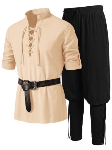 Runcati Mens Pirate Renaissance Medieval Viking 2‑Piece Costume Set