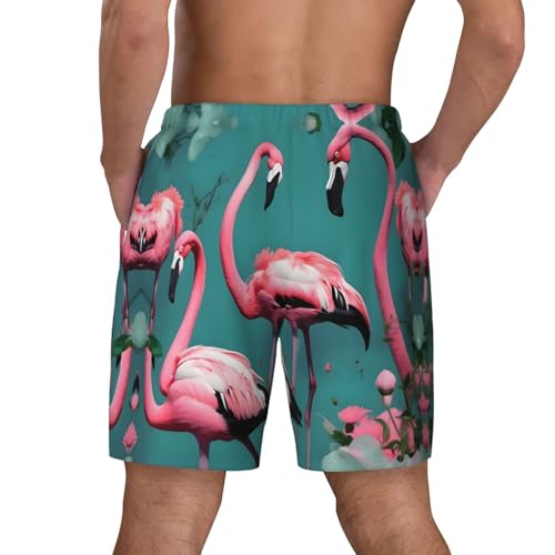 Flamingo Flowers Print Mens Swim Shorts Trunks Inseam Compression Liner Quick Dry Zipper Pocket4