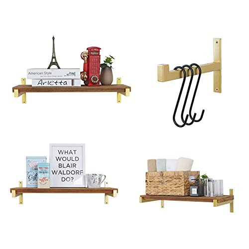 Ovov 2 Pcs Metal Shelf Brackets Heavy Duty Industrial Wall Mounted Floating Shelf Brackets (Gold) 12" #TOP1