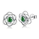 Sterling Silver Stud Earrings for Women, Silver Flower Green Cubic Zirconia Hypoallergenic Helix Cartilage Earrings Jewelry Gifts for Girls