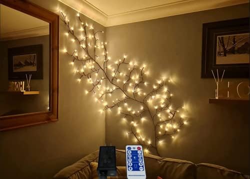 LKGOOD Vines for Room Decor with Remote Control On/Off Timmer Dim,Indoor Home Decor Artificial Plants Flowers Tree Willow Vine Lights Plug in 144 LEDs for Walls Bedroom Living Room Decoration(Brown)
