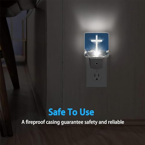 Image of Blessed Night Light,White Cross in Heaven Night Lights Plug into Wall Dusk to Dawn Sensor Led Lamp for Women Men,Led Lights for Stairway /Hallway /Bedroom,0.5W