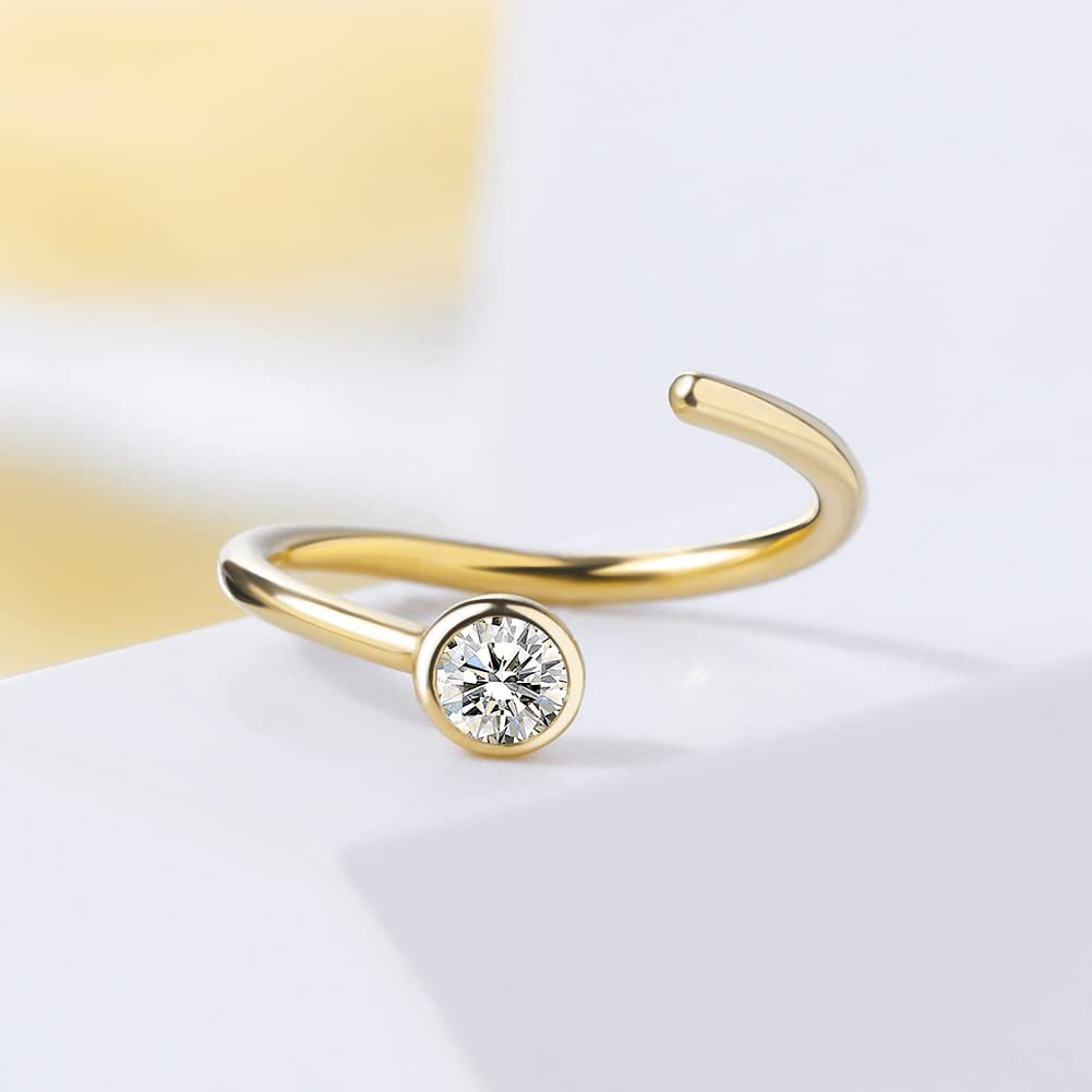 OUFER Aro de nariz de oro macizo de 9 quilates, circonita cúbica, calibre 20, sin costuras, abierto, para hélice, cartílago, rook, joyería corporal, regalo para mujeres y hombres, 8 mm