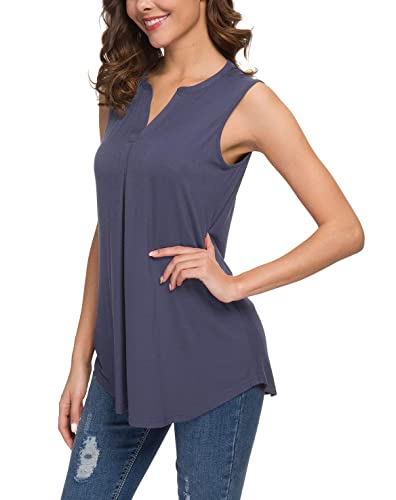 Neineiwu Women's Summer Loose Blouse Sleeveless V Neck T Shirts Casual Tops (Purple Gray S) #TOP3