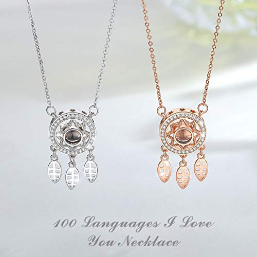 Eudora Sterling Silver 100 Languages I Love You Necklace Projection Pendant Novelty, Romantic Best Gift For Ladies/Wife/Girls, 17" - 18" Rose Gold #TOP6