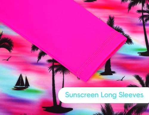 Image of Girls Swimsuit Long Sleeve Rush Guard Bathing Suit Swimwear with Bikini Bottom Sun Protection