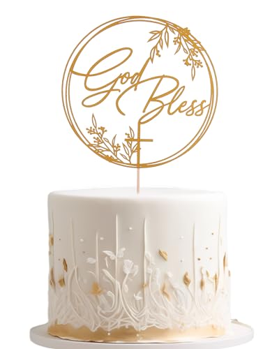 Decoración para tarta de bautismo con texto en inglés "God Bless", elegante decoración para tartas para bautizo y comunión, diseño de cruz de recuerdo
