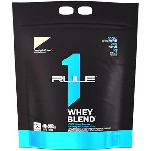 Rule 1 Proteins R1 Whey Blend, Cookies & Creme - 10.04 lbs Powder - 24g Whey Concentrates, Isolates & Hydrolysates with Naturally Occurring EAAs & BCAAs - 134 Servings Cover