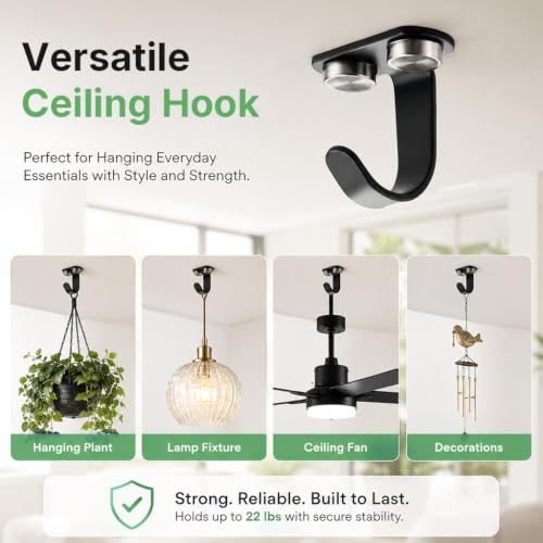 Image of HASTHIP Black Ceiling Hooks Heavy Stainless Steel Under Shelf Coat Hook for Mugs Towels Clothes and Kitchen Storage