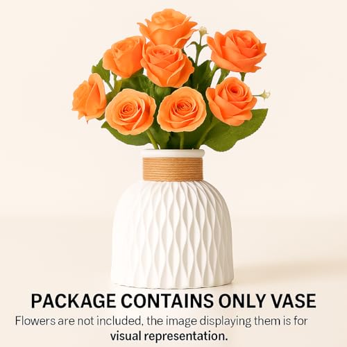 Image of Plastic Pineapple Shape Decorative Vase with Jute Rope Top | Unbreakable Flower Pot for Centre Table, Balcony & Living Room Decor | Only Vase (No Flower) (White)