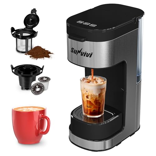 SUNVIVI Iced & Hot Coffee Maker: Single Serve Coffee Maker with 3 Brewing Options for K Pod, Ground Coffee & Tea, Removable Water Reservoir & Reusable Filter, Ideal for Home & Office, Black by SUNVIVI - Used condition - US$47.49