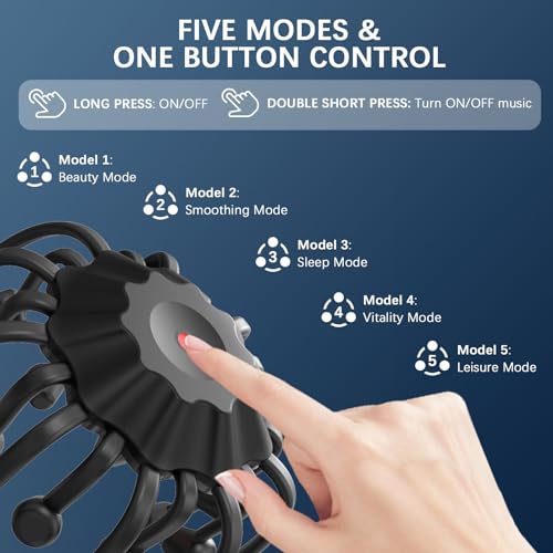 Foto von Kopfmassage Spinne Elektrisch mit Rotes Licht, Tragbar Bluetooth TMS Kopfmassagegerät mit 20 Vibrationskontakte und 5 Modi für Kopfschmerzen Linderung Tiefschlaf und Haarwachstum