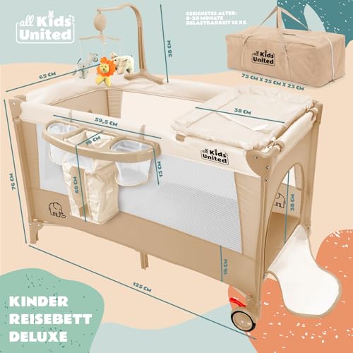 all Kids United® Cuna de Viaje para bebés - Centro para bebés Casa de Viaje Cuna con colchón, Cambiador, Juego de música y móvil (Beige) - imagen 2