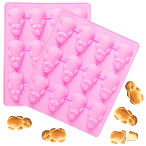 2 Stück Silikonform Schwein Rosa Silikonform Schweinchen 24 Mulden Silvester Glücksschwein Silikonformen Gießform Schwein für DIY Fondant Kuchen Schokolade Eiswürfeln Gelee Harte SüßIgkeiten Soap