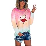 LpQsy Sweatshirt Women's Gemütlich Sweatshirt Polyester Rüschen Modern Langärmliges Oversize Sweater Damene Rundhals Schule Heiligabend Warme Weihnachtsmann Rot