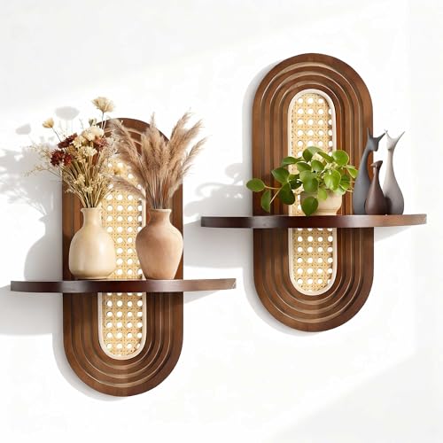 2 Pcs Wooden Arched Floating Shelf, Natural Wood Floating Shelves