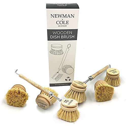 Newman and Cole - Cepillo de madera para platos (cerdas naturales, mango de madera, incluye 2 cabezales de repuesto (2 unidades) Cover