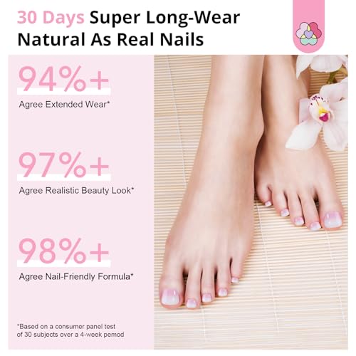 SAVILAND Gel Nail X Kit for Toes: 216 Pcs Toenail Press Ons White Pink Ombre Fake Toe Nails Long Lasting Solid Nail Glue Gel Nail Dryer Acrylic Nail Drill for Quick Nail Extension Starter Home DIY
