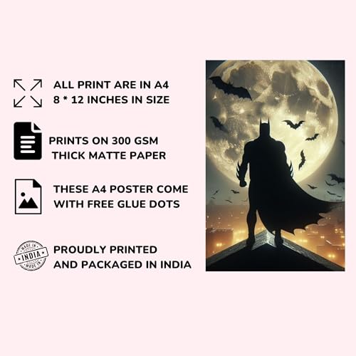 Image of Posters Inc Set of 12 Batman Posters for Wall, Wallart Item for Home, Home Decoration Items for Living Room, Aesthetic Wall Stickers for Bedroom, Birthday Gift for Men, 300 GSM A4 Size Paper