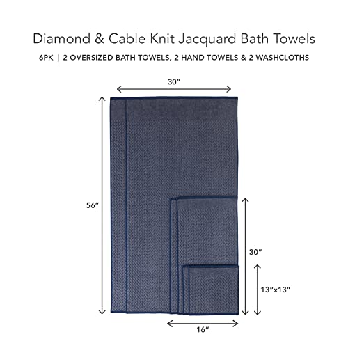 Texere 100% Organic Cotton Jacquard 650 Gsm Premium Bath Towel Sets - Extra Absorbent Quick Dry And Plush, 2 Large Bath Towels, 2 Hand Towels, 2 Washcloths (Cable, Estate Blue, 6 Piece) #TOP3